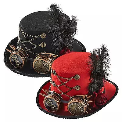 Gothic Steampunk High Top Hat Gears Chain Goggles Costume Hats For Adult • $30.86