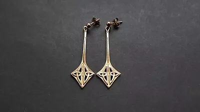 9ct Yellow Gold Scottish Ola Gorie Celtic Design Long Drop/dangle Earrings • £285