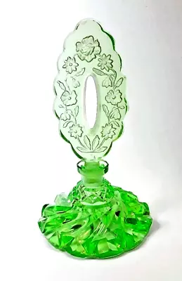 Vintage Czechoslovakia Cut Glass Perfume Uranium Vaseline Glass Intaglio • $295