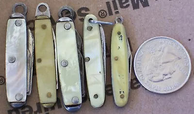 5 Miniature 1 5/8 & 1 3/4  Pocket Knives JAPAN U.S.A. & GERMANY Watch Fob KNIFE • $13.28