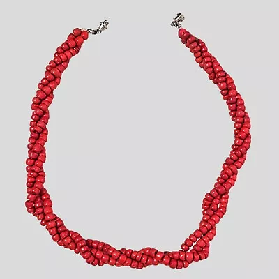Red Beaded Multi-strand Necklace 15 Inches Barrel Screw Clasp • $0.99