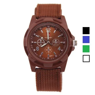 Men's Slim Sport Watch Wristwatch Military Analog Army Quartz Canvas Strap Black • £4.99