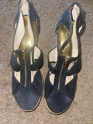 Michael Kors Berkley Weave Canvas Espadrille Wedge Sandals Jeans  Size 9 • $25