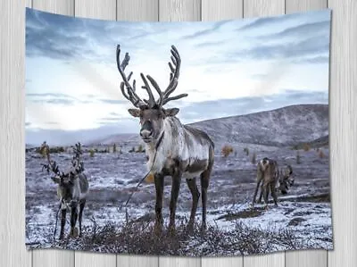 Arctic Deer Elk Reindeer Extra Large Tapestry Wall Hanging Wildlife Fabric Decor • $13.36