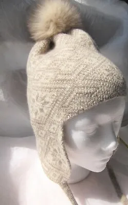 100% WASHED LAMB WOOL DOUBLE LINED Pom Pom Beanie Trapper Aviator Hat • $75