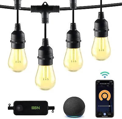 HBN 96FT Smart Outdoor String Lights 48 Bulbs Works With Alexa/Google Assistant • $66.99