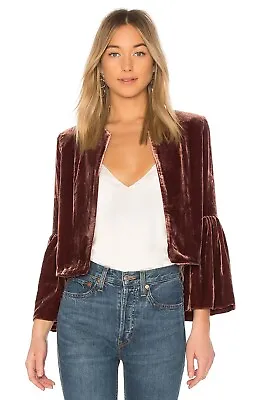 Ulla Johnson Women Mara Cropped Silk Velvet Ruffle Shrug Blazer Jacket Coat S 4 • $265.05