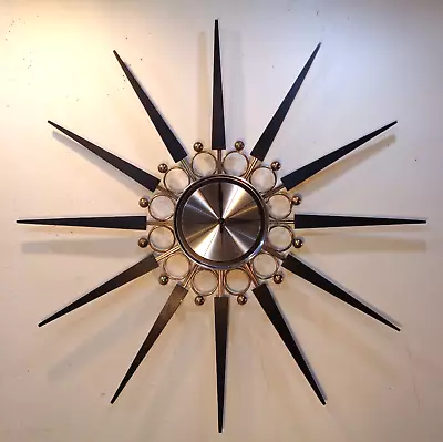 VTG Mid Century Modern Elgin 30.5  Starburst Sunburst Wall Clock Rare Black • $599.95