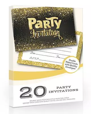 20 X Black And Gold Effect Party Invitations - With Envelopes • £6.99