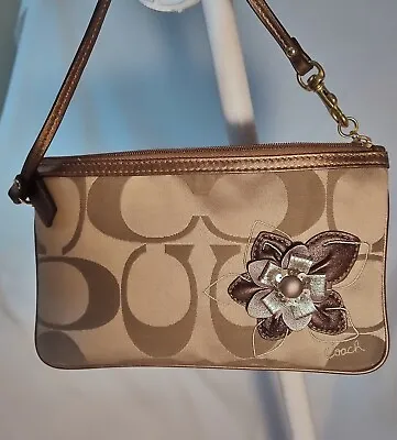 SALE! Coach Signature Logo Wristlet With Flower Khaki HANDBAG TOTE • $45