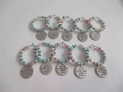 £3.50 • Buy 10 Wine Glass Charm Rings WELL BEHAVED WOMEN In Individual Bags Hen Party (43)