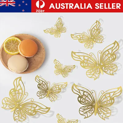 $8.79 • Buy 3D Golden Butterflies Wall Stickers Vivid Butterfly Design DIY Decor Wall