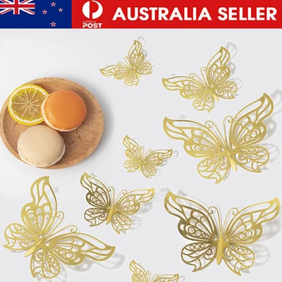$8.79 • Buy 3D Golden Butterflies Wall Stickers Vivid Butterfly Design DIY Decor Wall