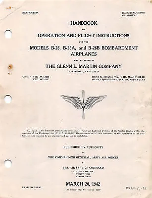 B-26 Marauder Handbook Of Operation  Flight Inst's Flight Manual 1942 - CD - • $24.99