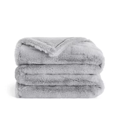 Luxe Faux Fur Grey Throw Blanket  Jacquard Texture Oversized 50x70 In. Plush • $49.99