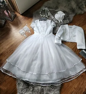 FIRST HOLY COMMUNION DRESS With Bolero Flower Crown Glows Bag M&S Shoes UK 2 • £79.99