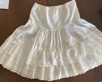Vintage Petticoat By Cheri Off White Eyelet Lace Hem Mesh Pleated Drawstring • $26.52