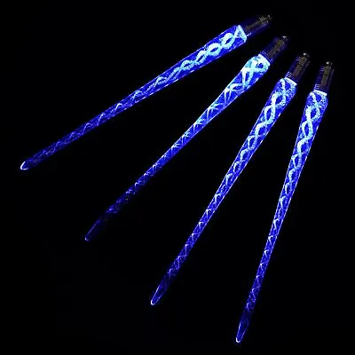 Pack Of 4 Glass Icicle 20cm Tree Decorations Blue LED Lights Battery Christmas • £9.99