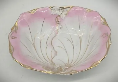 Vintage C.T. Germany Carl Tielsch Pink Scalloped Bowl With Gold Gilt  11.5” • $35