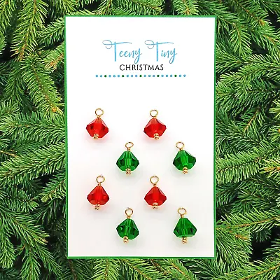Miniature Christmas Ornaments 8pc With Hooks Red & Green Glass Tiny Bells • $8.99