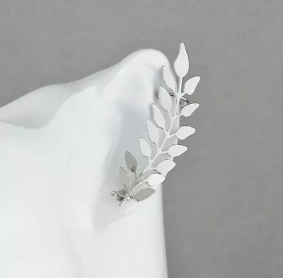 Silver Leaf Ear Cuff Post Stud Earring Laurel Vine Goddess Greek Toga Roman • $9.99