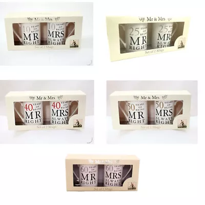 £11.94 • Buy Mr & Mrs Anniversary Mug Sets 10th, 25th, 40th, 50th, 60th By Amore Gift Boxed