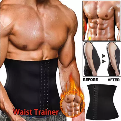 Men Latex Waist Trainer Body Shaper Tummy Control Slimming Belt Corset Shapewear • £6.99