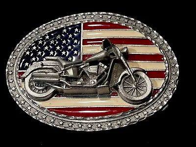 Vintage Legends West MADE IN USA Harley Motorcycle Flag Enameled Belt Buckle • $22