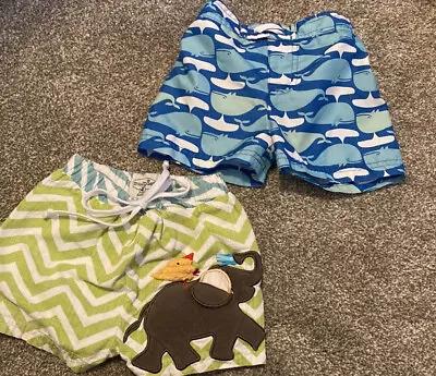 Set Of 2 Boys Swim Suit Bottoms 6-9 Months- Target Mud Pie Whale Elephant Green • $19.95