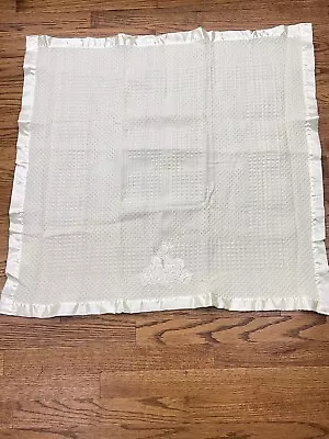 Vintage Yellow Acrylic Thermal Waffle Baby Blanket Satin Trim 30x30 • $17