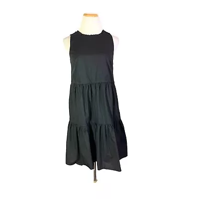 J. Crew Factory Size 0 Sleeveless Tiered Mini Dress In Cotton Poplin Black AV676 • $17.99