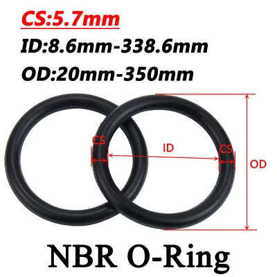 O-Ring Nitrile Rubber NBR Oil Sealing Gasket CS 5.7mm ID 8.6-338.6mm OD 20-350mm • £1.60