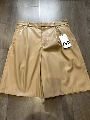 Zara Shorts Beige High Waist Faux Leather Belt Size M Bloggers Fav New With Tags • $24.65