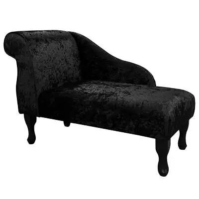 Velvet Black Chaise Longue Sofa Small Chair Handmade In Shimmer Crushed Fabric • £330