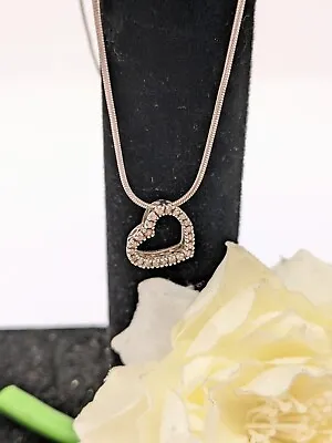 Hallmarked 9ct White Gold Necklace With Diamond Heart.  16  Snake Chain.   • £120