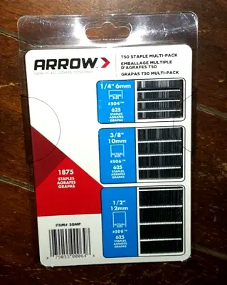 Arrow 1875pc T50 Staple Multi-Pack: (625 Each) 1/4  3/8  & 1/2  Staples! #50MP • $11.98