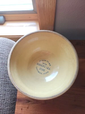 £34.40 • Buy Red Wing Saffron Banded Ribbed Spongeware Pottery Bowl Advertising Latimer Iowa