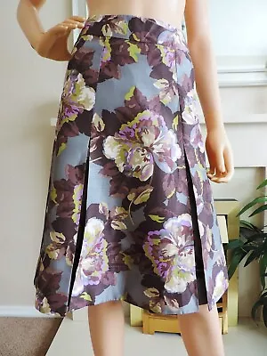 Laura Ashley Skirt Knee Length Skirt In Grey Brown Purple Floral Waist 28  • £4.99