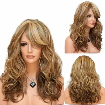 Party Wavy Hair Full Wig Brown Gold Blonde Ombre Hair Wig Long Curly Wigs • £14.95