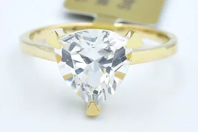 LAB CREATED 3.28 Cts WHITE SAPPHIRE RING 14K YELLOW GOLD - Made In USA - NWT • $195.83