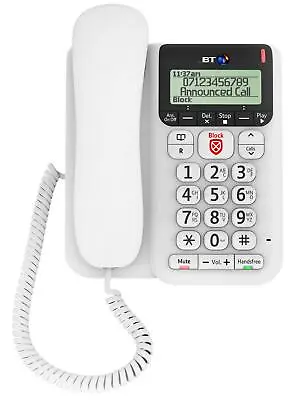 BT Corded Landline Phone Decor 2600 Advanced Call Blocker White 1 Year Warranty • £21.99