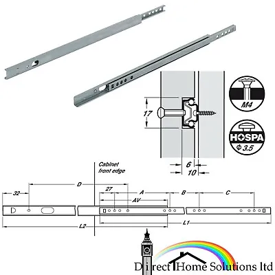 Hafele 17mm Grooved Ball Bearing  Drawer Runners (Pairs) Single Extension 10Kg • £8.39