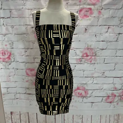 Akira Chicago Women's Sleeveless Gold & Black Weave Bandage Bodycon Mini Dress 5 • $45