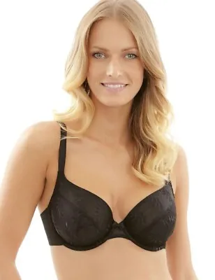 Panache Tango II Plunge Satin Bow Underwired Non Padded Bra Black Size 32E 3256 • £24.99