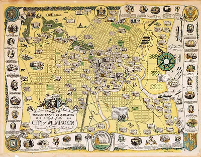 Pictorial Map Wilmington Historical Vintage Genealogy Wall Art Poster Decor • $13.95