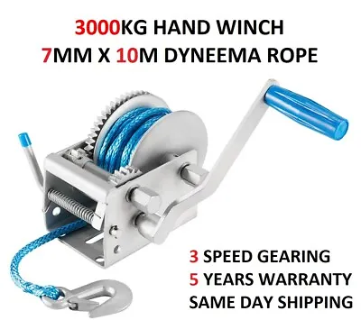 Hand Winch 3000KG / 6614LBS 3 Speed Dyneema Rope Manual Car Boat Trailer 4WD • $79.95