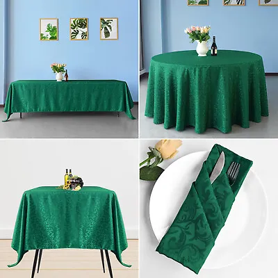 Damask Jacquard Table Cloth Cover Rectangle & Round Napkin Table Covers Floral • £3.19