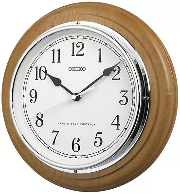 Seiko Radio Controlled Round Wooden Pine Quartz Battery Wall Clock QXR129S • £95