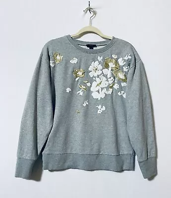 J Crew Womens Medium Floral Embroidered Sweatshirt Gray Gold Metallic H2092  • $26.05