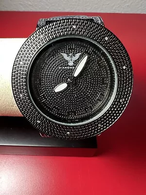 Diamond King Black Watch 10 Authentic Diamonds On Bezel With  Leather Watch Band • $49.99